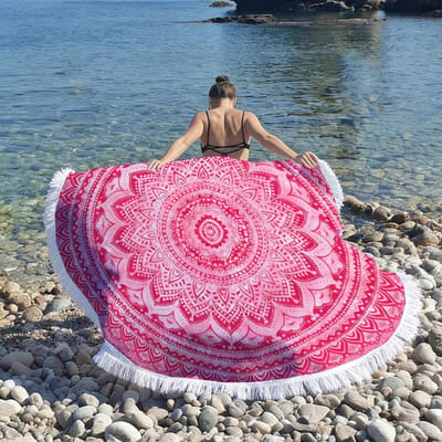 Bloemig Mandala Rond Strandlaken Sneldrogend Absorberend Microvezel Yogamat Zandvrij Buiten Picknickkleed Voor Strand Reizen Zwembad 100X100CM