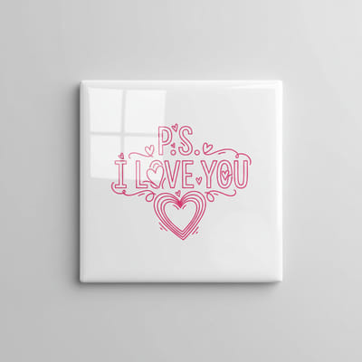 PS I Love You Tegel – Romantische Hart Tekst – Decoratieve Keramische Tegel als Liefdescadeau 15 x 15 cm