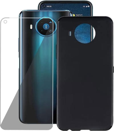 HB Hoesje en Glas Geschikt voor Nokia 8.3 Zwart - Siliconen Back Cover + 1x Glazen Screenprotector