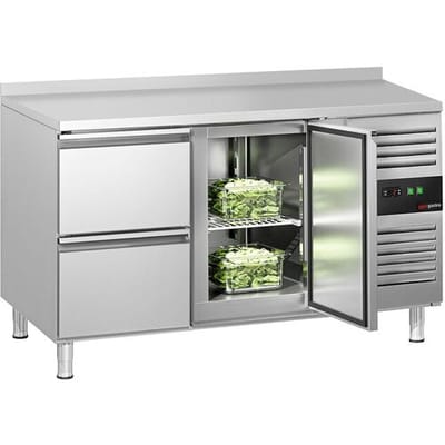 GGM Gastro Kühltisch ECO - 1360x700mm - mit 1 Tür - 2 Schubladen - mit Aufkantung Zilver