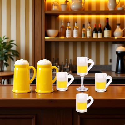 Miniatuur Bierbekers - Poppenhuis Mokken - Poppenhuis Decoratie - Realistisch Ontwerp - 1:12 Schaal - Geel