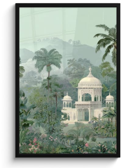 Poster in lijst - Fotolijst 60x90 cm - Posters - Tropische tuin - Koepelgebouw - Bloemen - Posterlijst zwart - Decoratie - Wanddecoratie woonkamer - Muurdecoratie slaapkamer