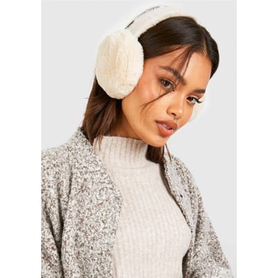 boohoo Dames Faux Suede Pluizige Oorwarmer | Beige