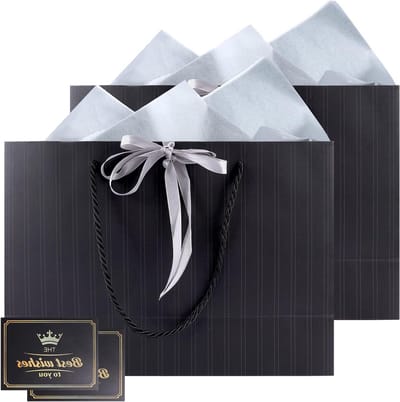 Verjaardagscadeau tassen set met 2 grote geschenkzakken, 2 wenskaarten en 4 zakdoeken voor Valentijnsdag, feesten en bruiloften