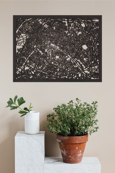 Houten Stadskaart Paris Zwart Mdf 100x75cm Wanddecoratie Voor Aan De Muur City Shapes