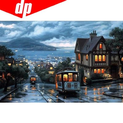 Handwerken Diy Handwerk Nacht Stad Landschap Diamant Schilderij Straat Schilderij Diamant Borduren 20X30 gray