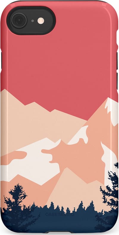 Casetastic hoesje geschikt voor Apple iPhone SE / Apple iPhone 7 / Apple iPhone 8 - Dubbellaagse bescherming - Bergen bij stille toppen - Fashion Case - Koraal Donkergrijs Zand Perzik