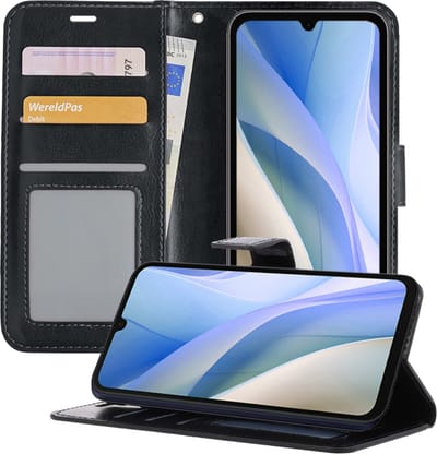 Hoesje - Geschikt voor Samsung Galaxy A15 - Luxe Bookcase - Walletcase Hoes - Portemonnee - Cover - Telefoonhoes - Zwart