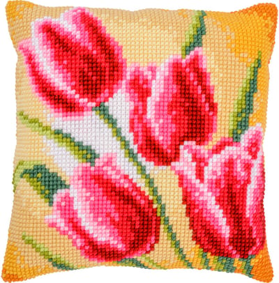 Vervaco - Kruissteekkussen kit - Tulpen - PN-0204603 - Borduren - Borduurpakket - Borduurpakket volwassenen - Borduurpakket kind