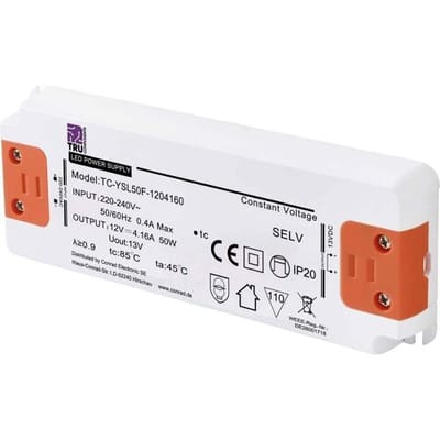TRU COMPONENTS TC-YSL50F-1204160 LED-transformator Constante spanning 50 W 4.16 A 12 V/DC Geschikt voor meubels, Overspanning, Montage op ontvlambare