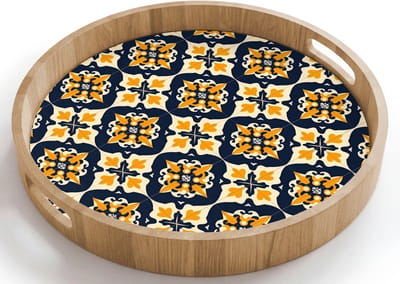 Dienblad rond 40x40 cm - Schootdienblad hout - Patroon - Siertegel - Kleurrijk - Borrelplank rechthoek - Plateau houten dienbladen
