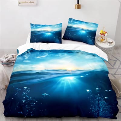 Wave Dekbedovertrek Set, Zee Oceaan Nautische Beddengoed Set Zeilboot Dekbedovertrek, Queen/King/Full/Twin Maat Polyester Dekbedovertrek EU Single 135x200cm