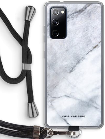 Hoesje met koord geschikt voor Samsung Galaxy S20 FE / S20 FE 5G hoesje met Koord - Witte marmer - Telefoonhoesje met Zwart Koord - Bescherming aan alle Kanten en Over de Schermrand