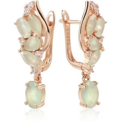 Kienl Nieuwe Roségouden Kleur Lange Oorbellen Voor Vrouwen Luxe Groene Natuurlijke Zirconia Bloem Druppel Oorbellen Hoge Kwaliteit Dagelijkse Sieraden beige