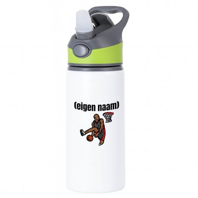 Hacebo® - basketbal man met eigen naam waterfles met rietje groen - Basketbal - iemand die op basketbal zit - sport - bal - wedstrijdsport - verjaardag cadeau - kado - water fles - 650ML