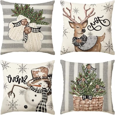 Set van 4 Kerst Kussenslopen voor een Feestelijke Sfeer, Decoratie en Comfort