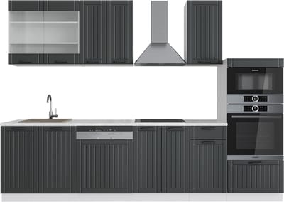 Vicco Fame-Line Complete keukeneenheid – 300 cm met hoge kast, WB Marmer Antraciet landhuis/wit