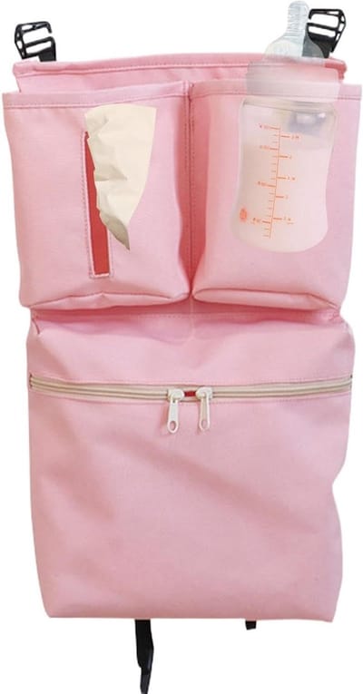 Kinderwagen Organizer - Dubbele Opbergtas - Baby Benodigdheden - Waterdicht Oxford Materiaal - 20 x 5 x 30 cm - Roze