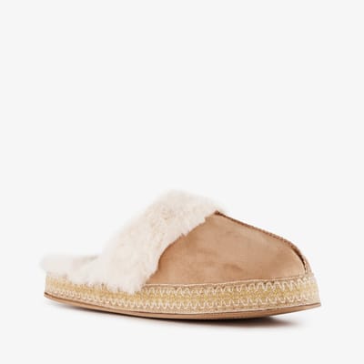 Thu!s gevoerde dames instap pantoffels beige - Maat 38 - Sloffen