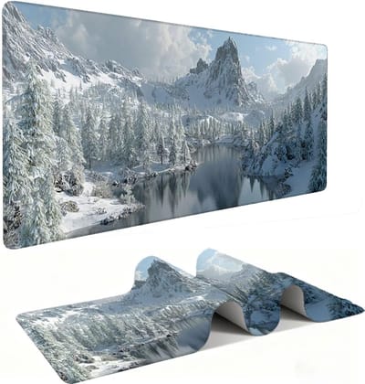 Grote Muismat - Bureau Onderlegger - Gaming Kantoor - Waterdicht Randen - 120x60cm - Sneeuwlandschap