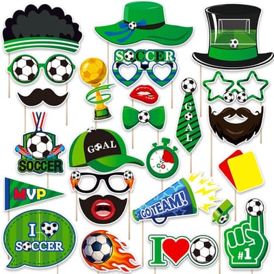 SnelShoppen - Football Photo Booth Props 25 Stuks met Sticks, Wereldkampioenschap 2026 Feestaccessoires voor Voetbalpartijen, Pub Kijken, Sporteveneme