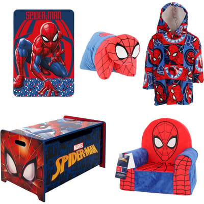 Spiderman slaapkamerset; speelgoedkist, fleecedeken, hoodiedeken, kussen en stoel