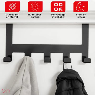 Waledano® Deurkapstok - Accessoires Houder - kapstok deur - kapstok voor aan de deur - metaal zwart - industrieel - kapstok