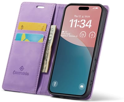 CaseMania Bookcase hoesje geschikt voor Apple iPhone 17 Pro - Effen Lila - Kunstleer