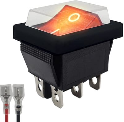 ProRide Wipschakelaar ON-OFF KCD4-202 - met Zwart kapje met Aansluitkabel - 3 Polig - 250V/16A - 30x22mm - Rood met controlelampje