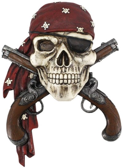 Piraat Bandana met Pistolen beeld - muurdecoratie - Guns - Decoratie - Woonaccessoires - 32cm Hoog