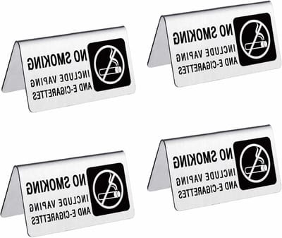 Allecto - Bureau logo displayborden - Dubbelzijdige roestvrij staal - Waarschuwing niet roken - Metaal - Restaurant kantoor hotel - Niet-roken tafelbord - 4 stuks - Geschikt voor bedrijf kamer - Roestvrij staal - 9,93 x 5,9 met niet-roken logo.