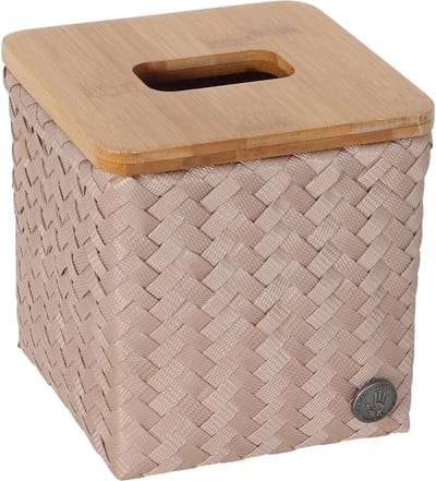 Tissue box - Tissue houder - Tissue doos - Zakdoek doos - Bamboe deksel - Handed By Top Fit square - lichtbruin - caffè latte