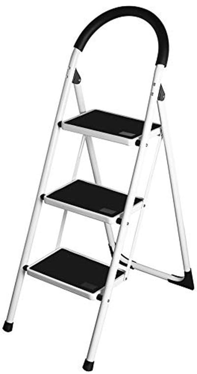 Inklapbare 3-traps ladder met anti-slip treden en veiligheidsgreep - Ruimtebesparende steel en rubberen coating met maximale draagkracht van 150 kg