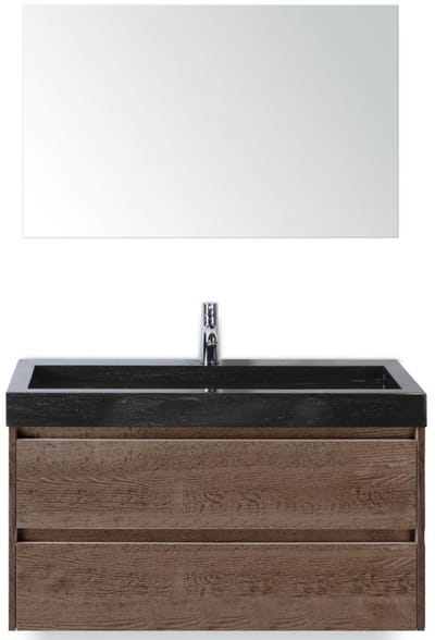Dante Badmeubelset 100 cm - Tabacco - Wastafel Hardsteen Wit Lucca met Spiegel