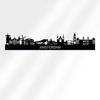 Metalen Wanddecoratie Amsterdam Skyline – Iconen van de Stad in 2 mm Staal – 80x16cm