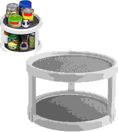 1stuk dubbellaags draaibaar opbergrek - 360 graden antislipontwerp - keukenkruidenrek - kaptafeldisplayrek -25 x 25 x 15 cm - voedselopslagkast - keukenaanrecht - kaptafelopslag en -display - grijs