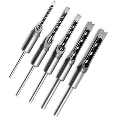 7-delige Vierkante Gatboor Houtbewerking Gatzag Beitelstaal Boorbits Set 1/4 inch, 5/16 inch, 3/8 inch, 2 5pcs zilver