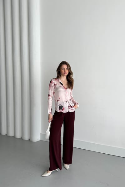 Abstract Print Satijnen Knop-Up Shirt