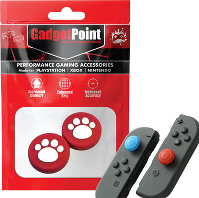 Gadgetpoint - Thumb Grips voor Nintendo Switch Joy-Con Controllers - Gaming Thumbgrips - Performance Anti-Slip Thumbsticks - Bescherming Accessoires - Pootjes - Rood