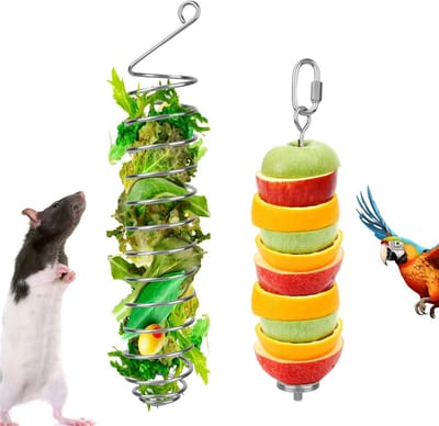 2 Stuks Verrijkingsspeelgoed voor Knaagdieren en Vogels - Roestvrijstalen Voederpuzzel voor Groenten en Fruit