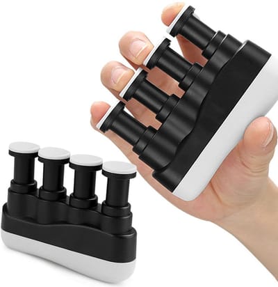 Een pianotrainer Geschikt voor vier vingers die de vingerflexibiliteit verbetert, Geschikt voor piano- en gitaarspelers, en tevens dient als handtrainer, vingerversterker en gripkrachttrainer.