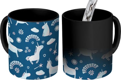 Magische Mok - Foto op Warmte Mokken - Koffiemok - Unicorn - Regenboog - Patronen - Magic Mok - Beker - 350 ML - Theemok