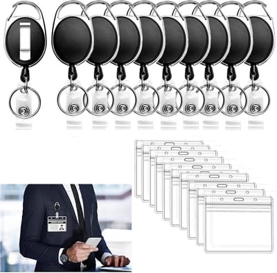 Allecta - ID-kaarthouder - Sleutelhanger - Uittrekbaar - Zwart - Karabijnhaak - Badge - Clips - Spoelen - Badgehouder - Uittrekbaar - Voor ID-kaarthoes - 10 stuks
