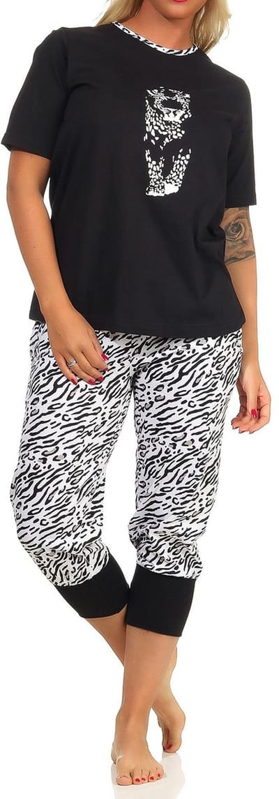 Capri pyjama korte mouw pyjama, capri broek met manchetten, tijger motief, ook in oversized