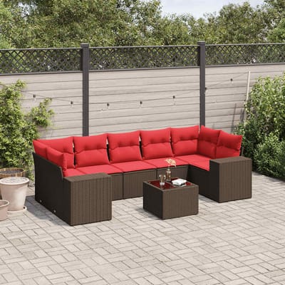 vidaXL - 8-delige - tuinbankset - met - kussens, - bruin - polyrotan