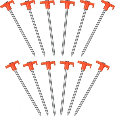 Set van 12 Grondankers voor Tent - 25 cm Gegalvaniseerde Stalen Ankers voor Harde Bodems - Stabiele Tentaccessoires voor Buitenactiviteiten