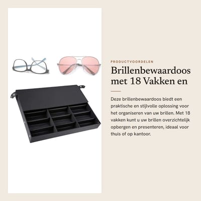 Dailygoods- Brillenbewaardoos - Vitrine - 18 Vakken - Organizer voor Bril - 47 x 37 x 6 cm - MDF - Zwart - Brillenvitrine