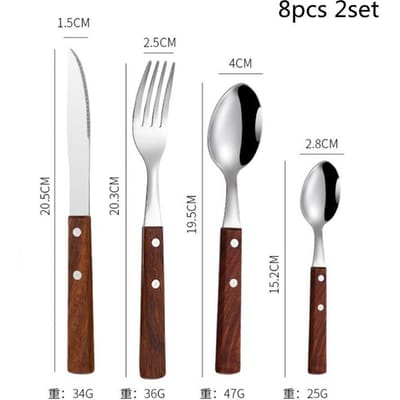 4-delige houten handvat bestekset spiegel roestvrij staal servies rozenhouten handvat lepel mes vork diner serviesset keuken