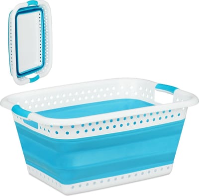 opvouwbare wasmand - met handgreep - kunststof en siliconen - 37 liter - petrol