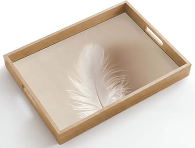 Dienblad hout 50x35 cm - Schootdienblad - Veer - Minimalistisch - Roze - Borrelplank rechthoek - Plateau dienbladen